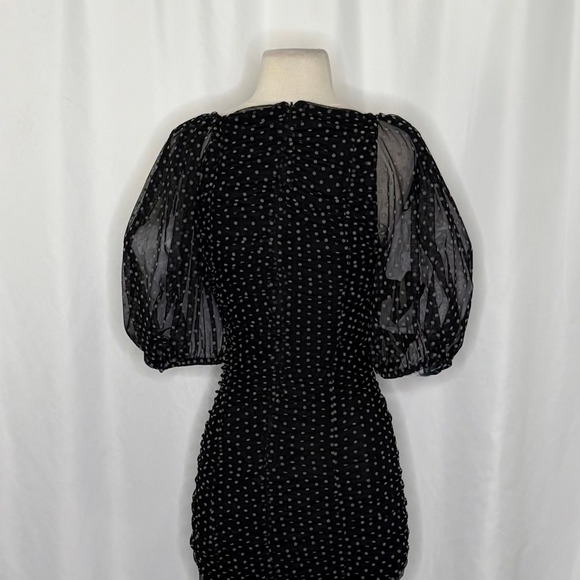 ZARA Chiffon Black Polka Dot Ruched Mini Dress Black Gray Party Blogger Small - Picture 11 of 16